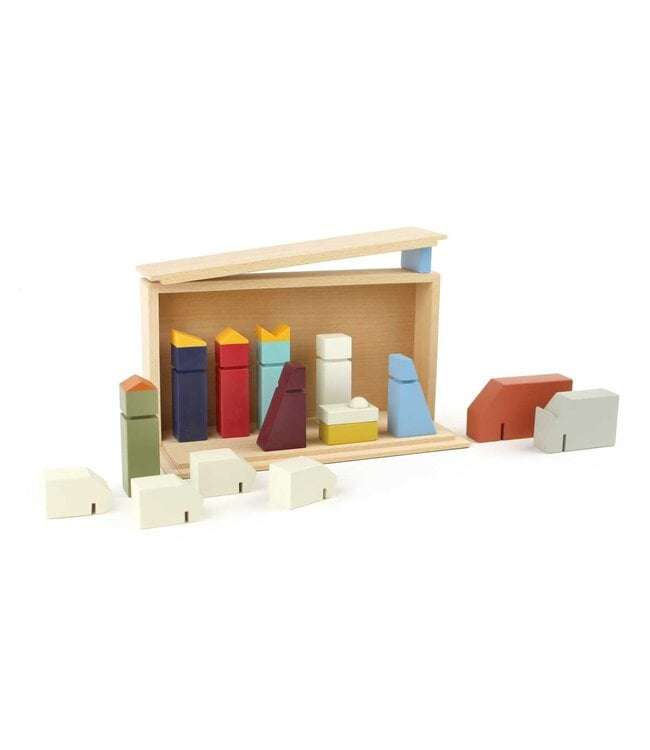Modern wooden nativity scene